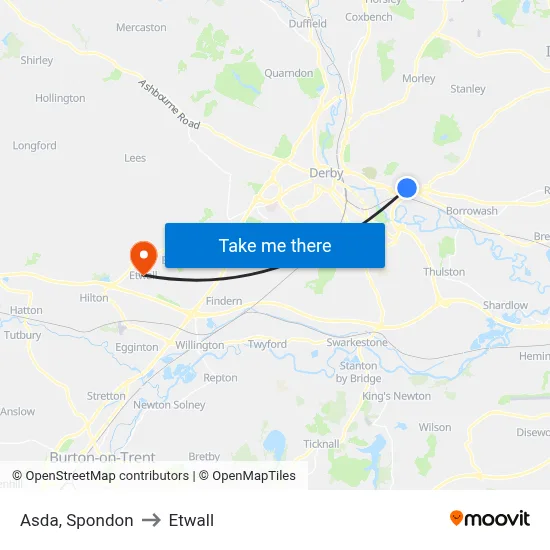 Asda, Spondon to Etwall map