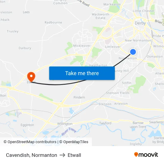 Cavendish, Normanton to Etwall map