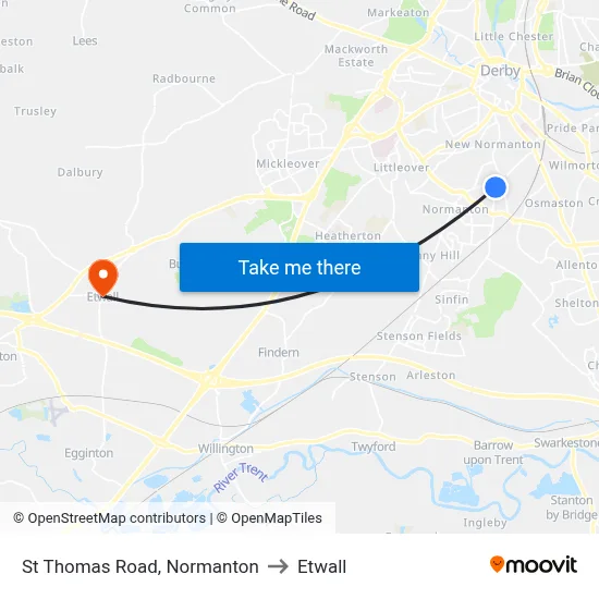 St Thomas Road, Normanton to Etwall map