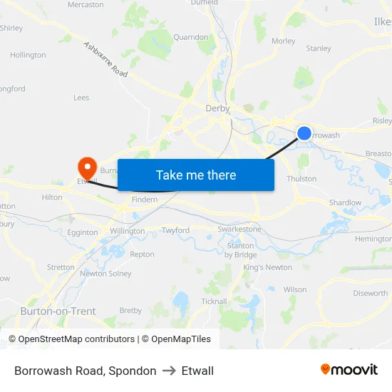 Borrowash Road, Spondon to Etwall map