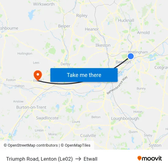 Triumph Road, Lenton (Le02) to Etwall map