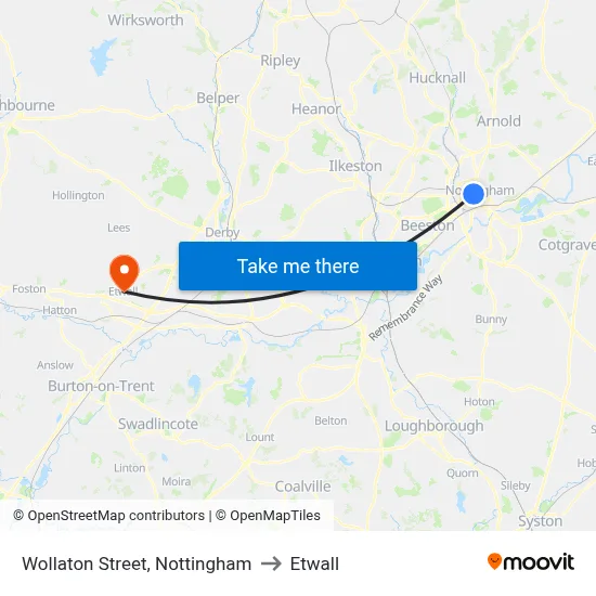 Wollaton Street, Nottingham to Etwall map