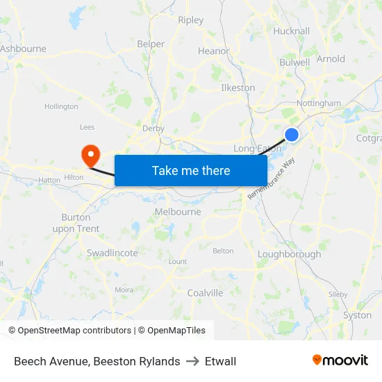 Beech Avenue, Beeston Rylands to Etwall map