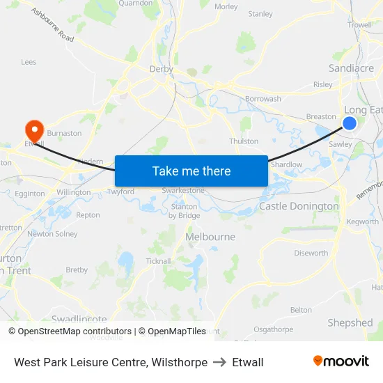 West Park Leisure Centre, Wilsthorpe to Etwall map