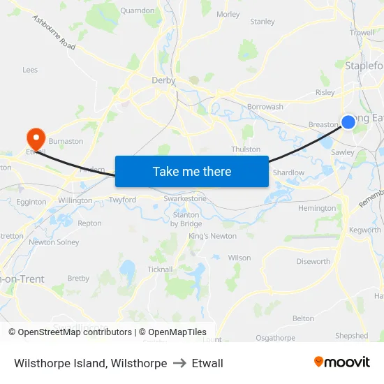 Wilsthorpe Island, Wilsthorpe to Etwall map