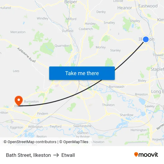 Bath Street, Ilkeston to Etwall map