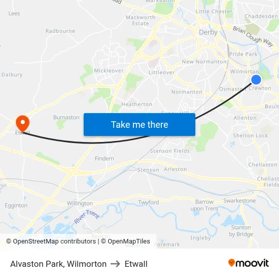 Alvaston Park, Wilmorton to Etwall map