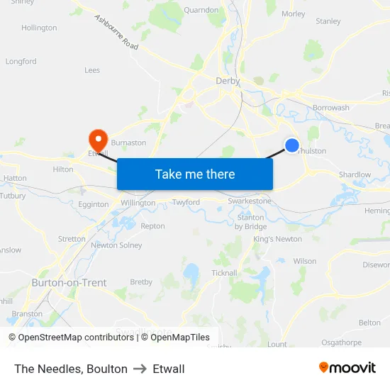 The Needles, Boulton to Etwall map