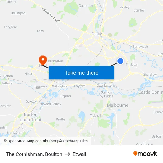 The Cornishman, Boulton to Etwall map