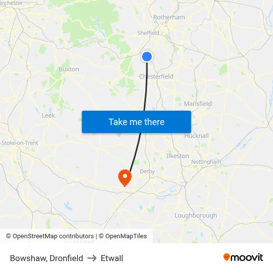 Bowshaw, Dronfield to Etwall map