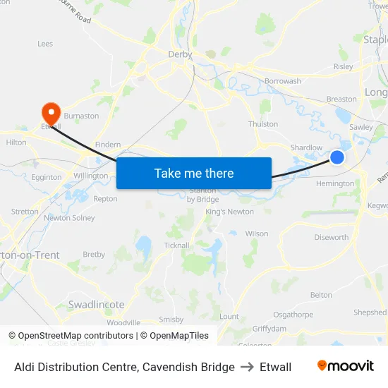 Aldi Distribution Centre, Cavendish Bridge to Etwall map