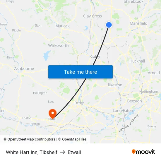 White Hart Inn, Tibshelf to Etwall map