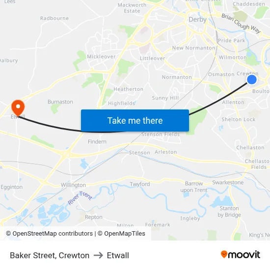 Baker Street, Crewton to Etwall map