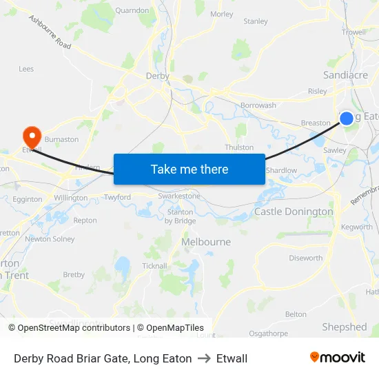 Derby Road Briar Gate, Long Eaton to Etwall map