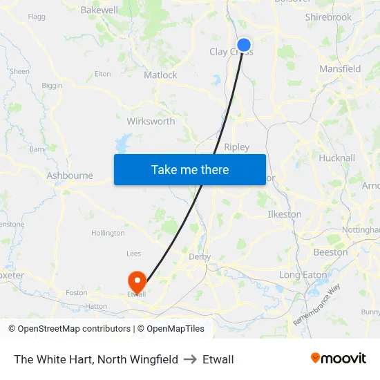 The White Hart, North Wingfield to Etwall map