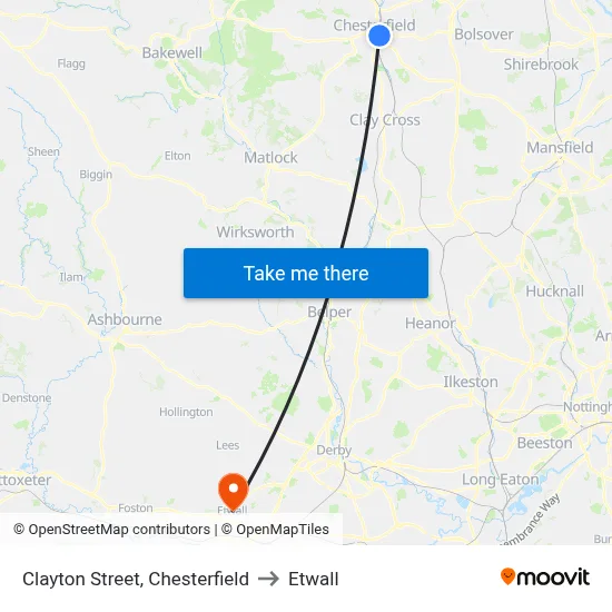 Clayton Street, Chesterfield to Etwall map