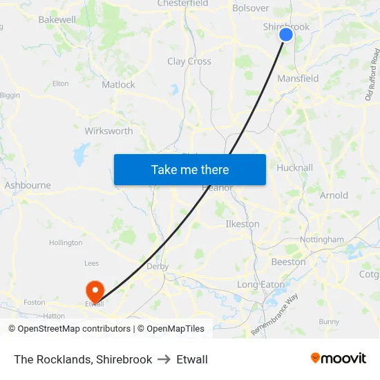 The Rocklands, Shirebrook to Etwall map