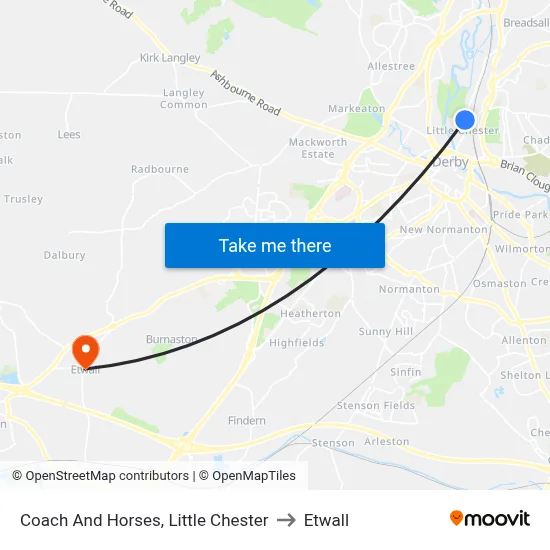 Coach And Horses, Little Chester to Etwall map