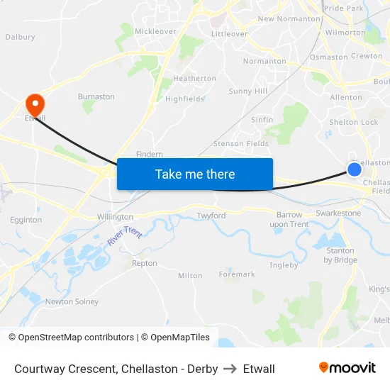 Courtway Crescent, Chellaston - Derby to Etwall map