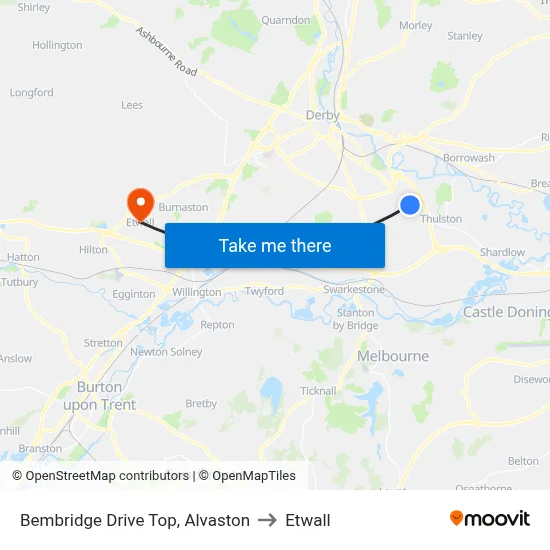 Bembridge Drive Top, Alvaston to Etwall map