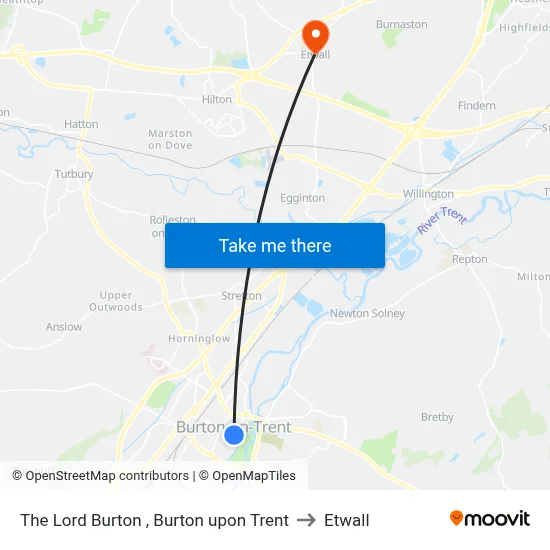 The Lord Burton , Burton upon Trent to Etwall map