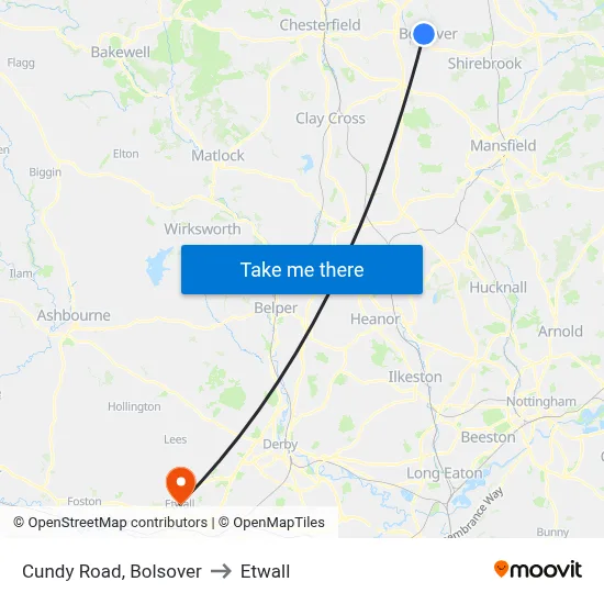 Cundy Road, Bolsover to Etwall map