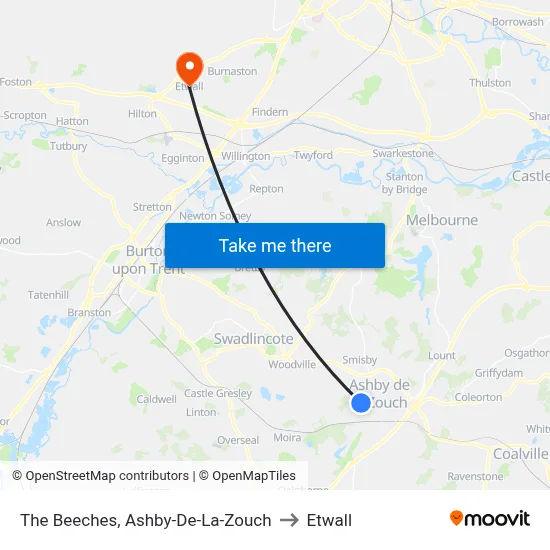 The Beeches, Ashby-De-La-Zouch to Etwall map