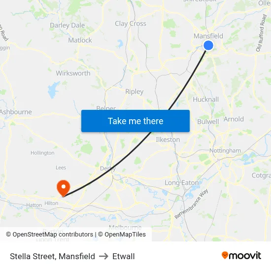 Stella Street, Mansfield to Etwall map