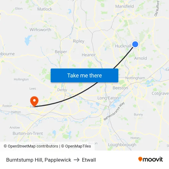 Burntstump Hill, Papplewick to Etwall map