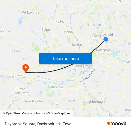 Daybrook Square, Daybrook to Etwall map