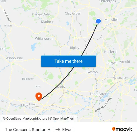 The Crescent, Stanton Hill to Etwall map