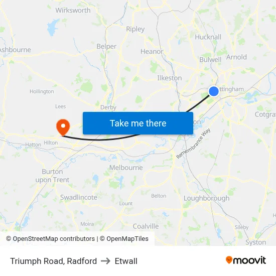 Triumph Road, Radford to Etwall map