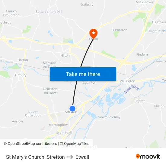 St Mary's Church, Stretton to Etwall map