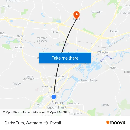Derby Turn, Wetmore to Etwall map