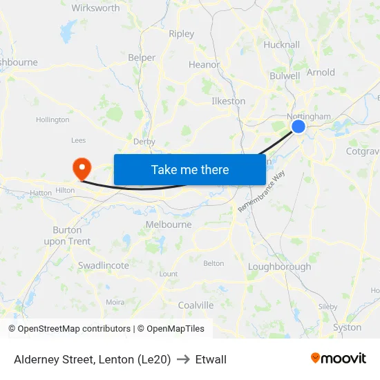 Alderney Street, Lenton (Le20) to Etwall map