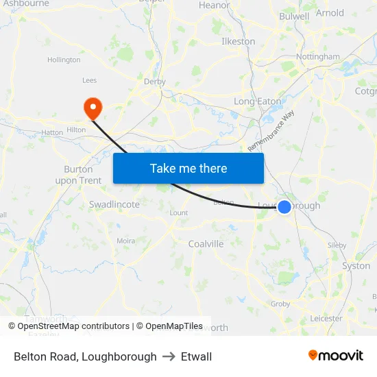 Belton Road, Loughborough to Etwall map