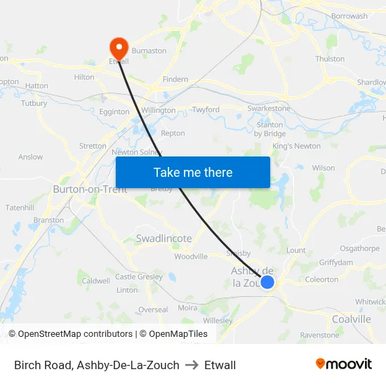 Birch Road, Ashby-De-La-Zouch to Etwall map