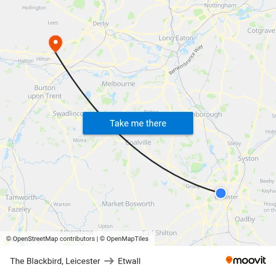 The Blackbird, Leicester to Etwall map