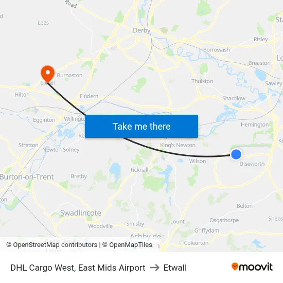 DHL Cargo West, East Mids Airport to Etwall map
