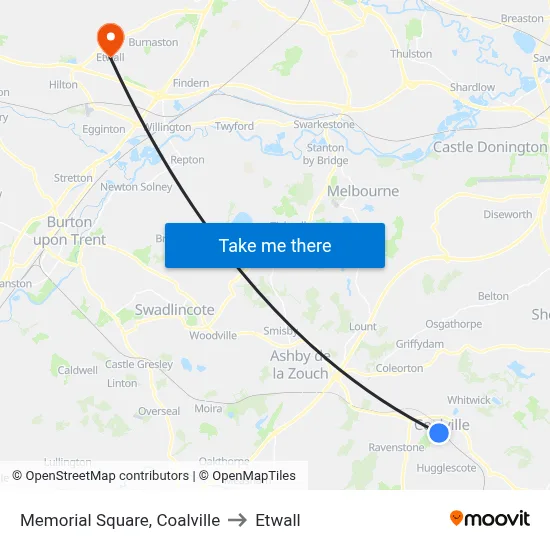 Memorial Square, Coalville to Etwall map