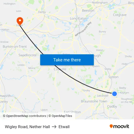 Wigley Road, Nether Hall to Etwall map