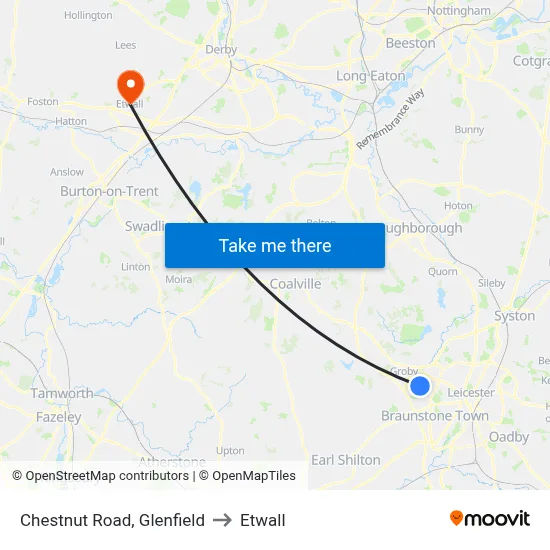 Chestnut Road, Glenfield to Etwall map