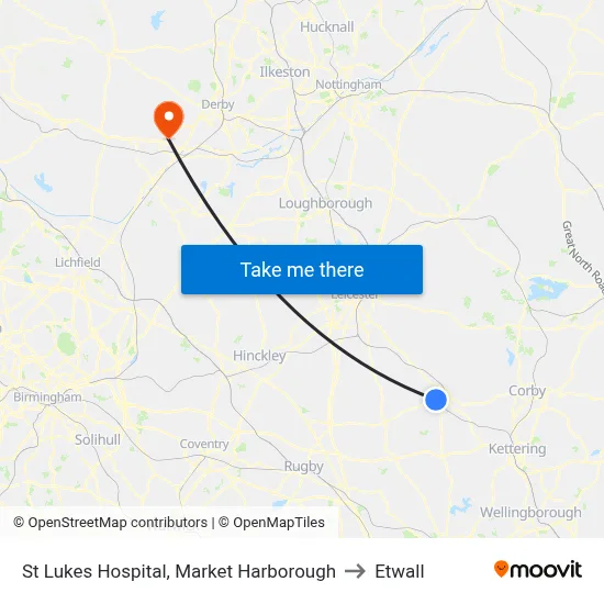 St Lukes Hospital, Market Harborough to Etwall map