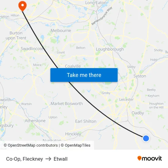 Co-Op, Fleckney to Etwall map