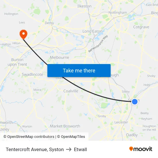 Tentercroft Avenue, Syston to Etwall map
