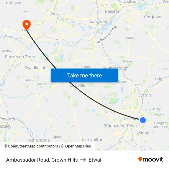 Ambassador Road, Crown Hills to Etwall map