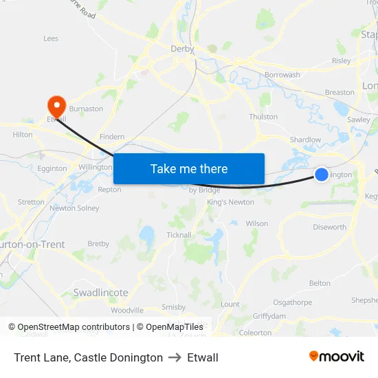 Trent Lane, Castle Donington to Etwall map