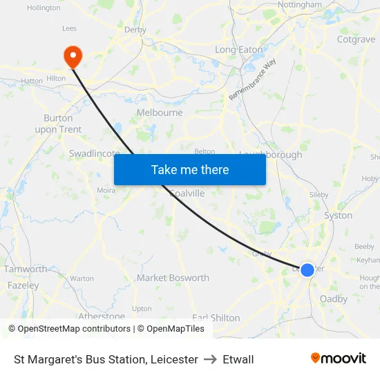 St Margaret's Bus Station, Leicester to Etwall map