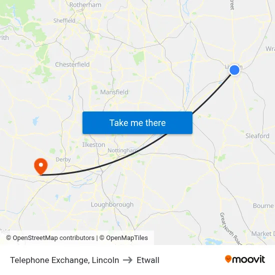 Telephone Exchange, Lincoln to Etwall map