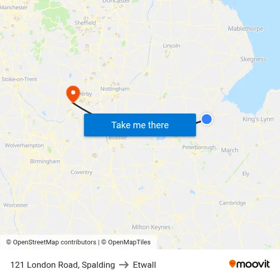 121 London Road, Spalding to Etwall map